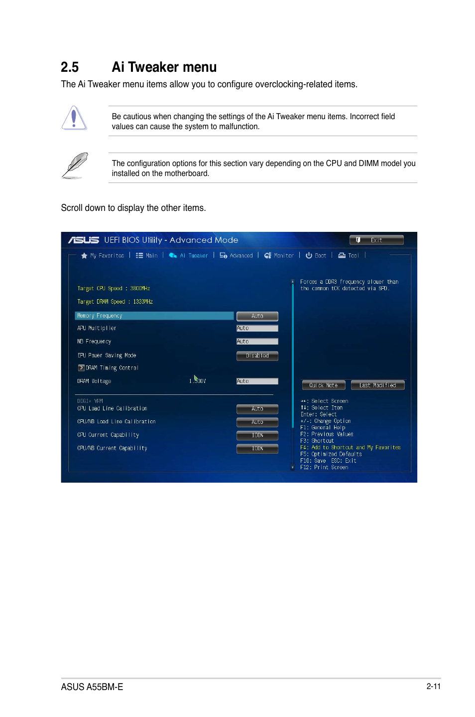 5 ai tweaker menu | Asus A55BM-E/BR User Manual | Page 41 / 49