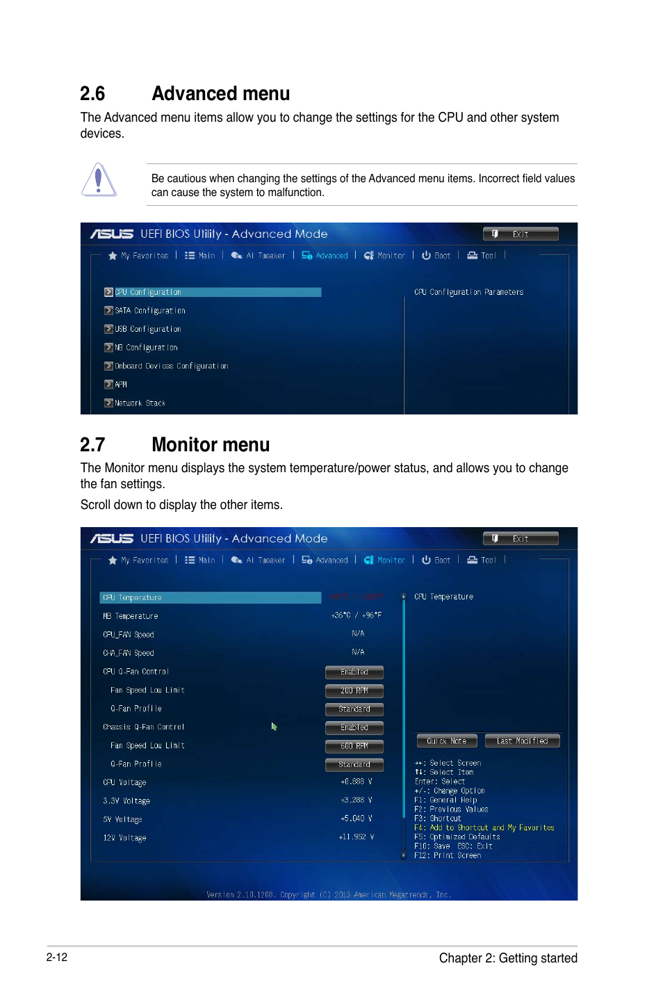 6 advanced menu, 7 monitor menu | Asus A55BM-E/BR User Manual | Page 42 / 49