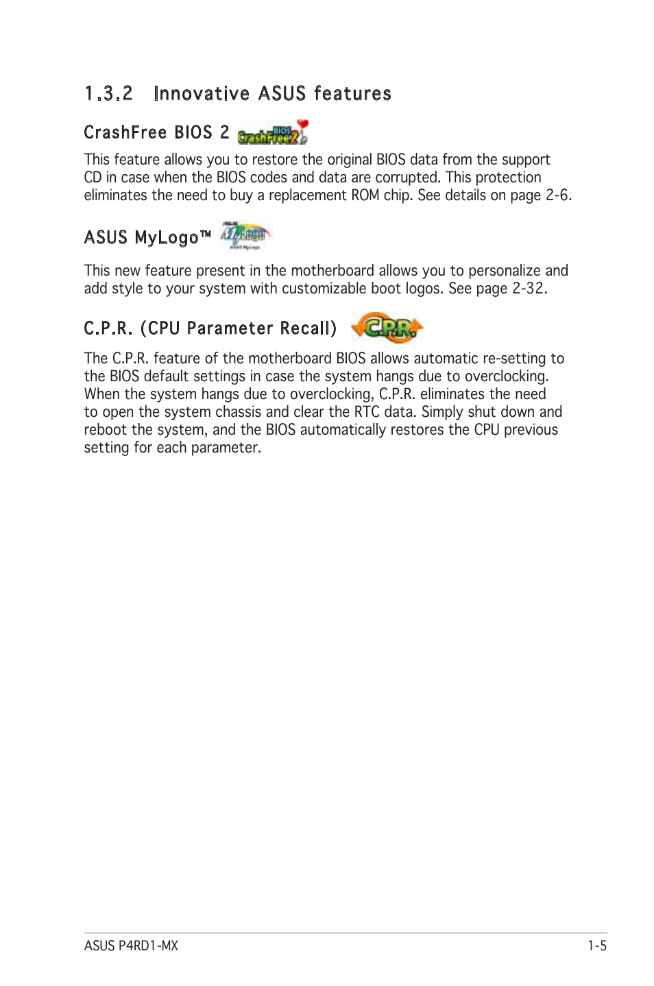2 innovative asus features | Asus P4RD1-MX User Manual | Page 17 / 82