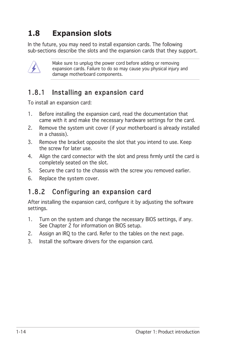 8 expansion slots, 1 installing an expansion card, 2 configuring an expansion card | Asus P4RD1-MX User Manual | Page 26 / 82