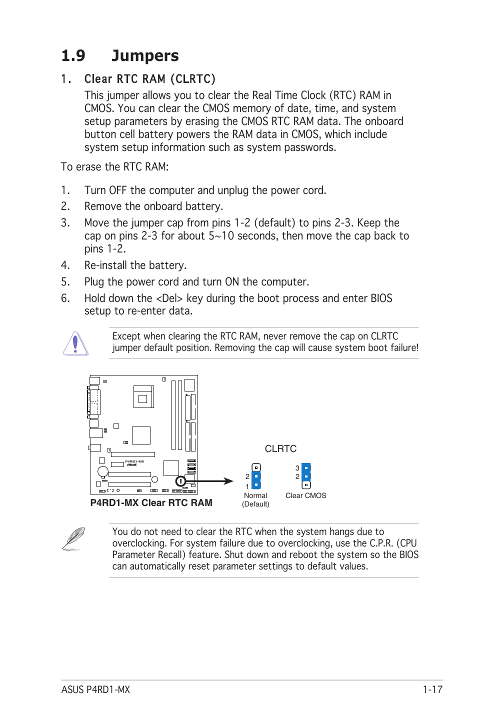 9 jumpers | Asus P4RD1-MX User Manual | Page 29 / 82