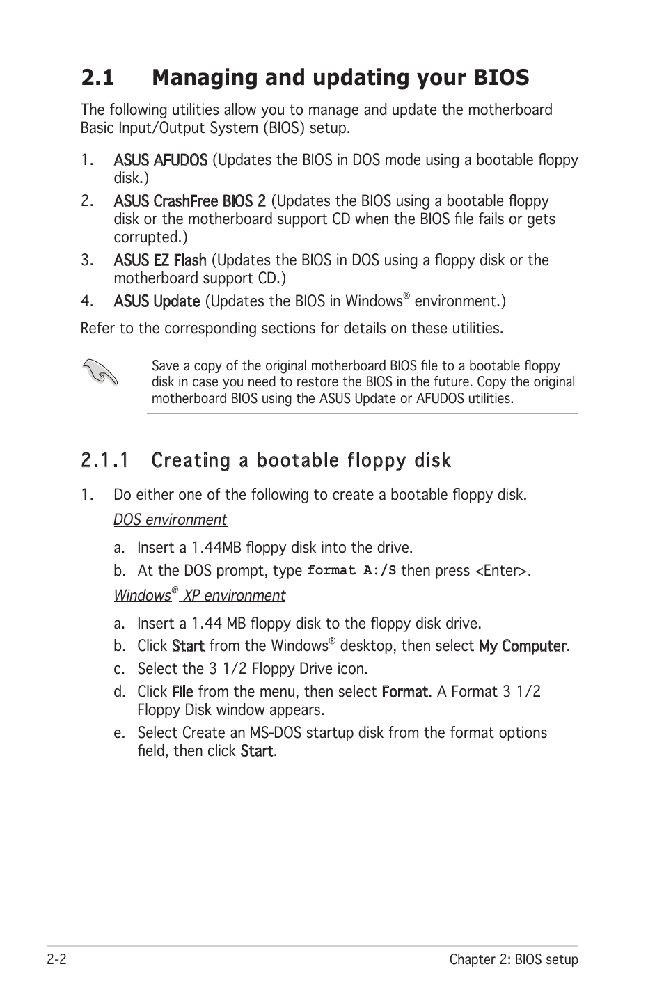 1 managing and updating your bios, 1 creating a bootable floppy disk | Asus P4RD1-MX User Manual | Page 42 / 82