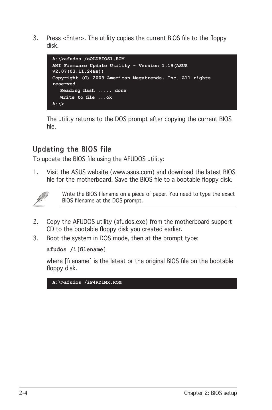 Updating the bios file | Asus P4RD1-MX User Manual | Page 44 / 82