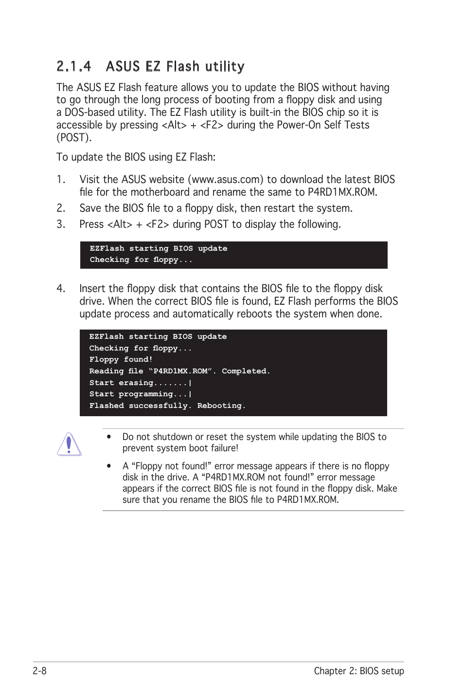 4 asus ez flash utility | Asus P4RD1-MX User Manual | Page 48 / 82