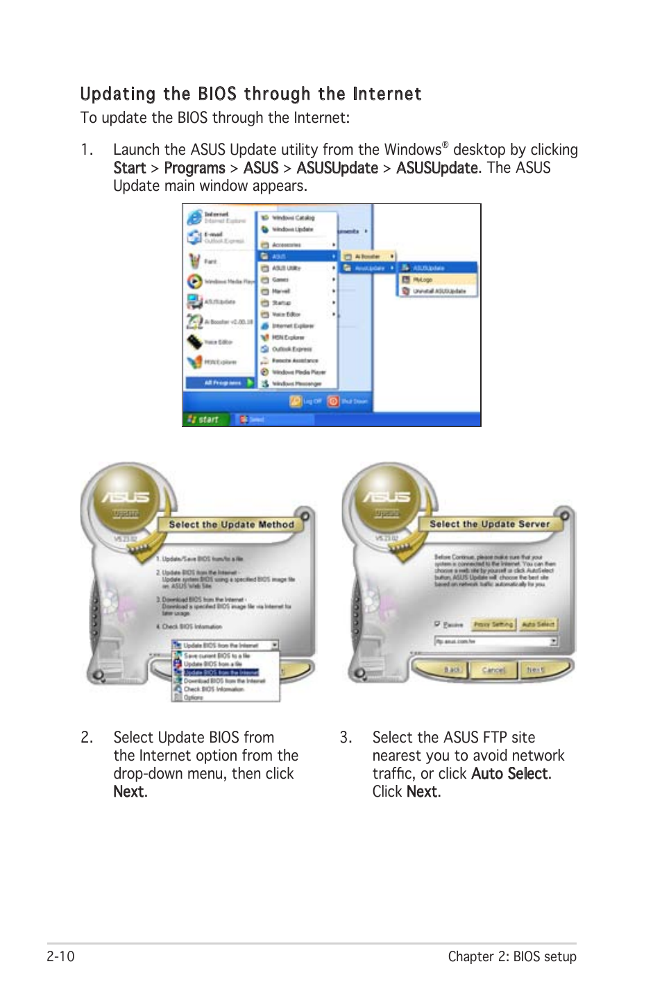 Updating the bios through the internet | Asus P4RD1-MX User Manual | Page 50 / 82