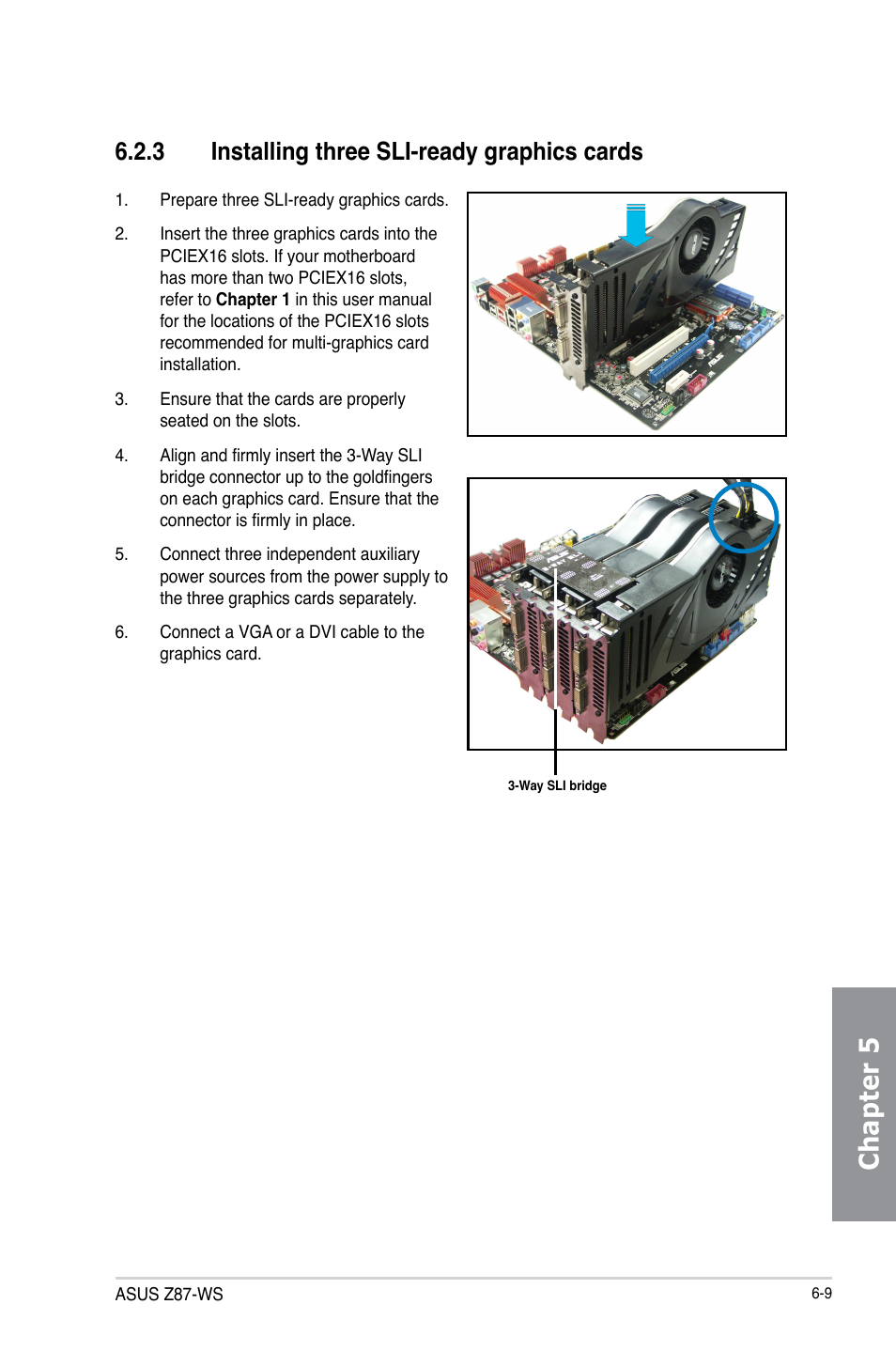 3 installing three sli-ready graphics cards, Installing three sli-ready graphics cards -9, Chapter 5 | Asus Z87-WS User Manual | Page 175 / 186