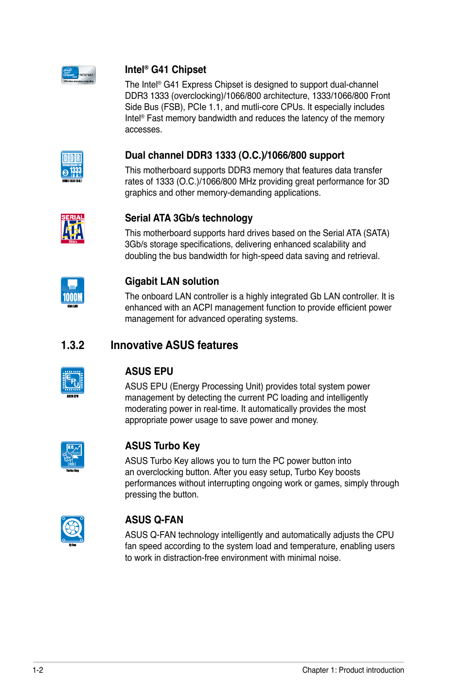 2 innovative asus features, Innovative asus features -2 | Asus P5P41TD User Manual | Page 12 / 58