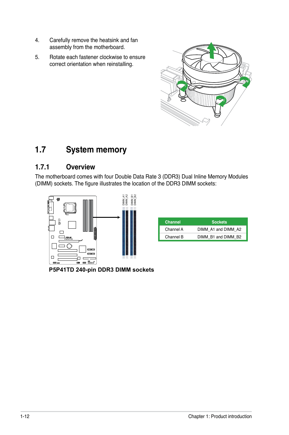 7 system memory, 1 overview, System memory -12 1.7.1 | Overview -12 | Asus P5P41TD User Manual | Page 22 / 58