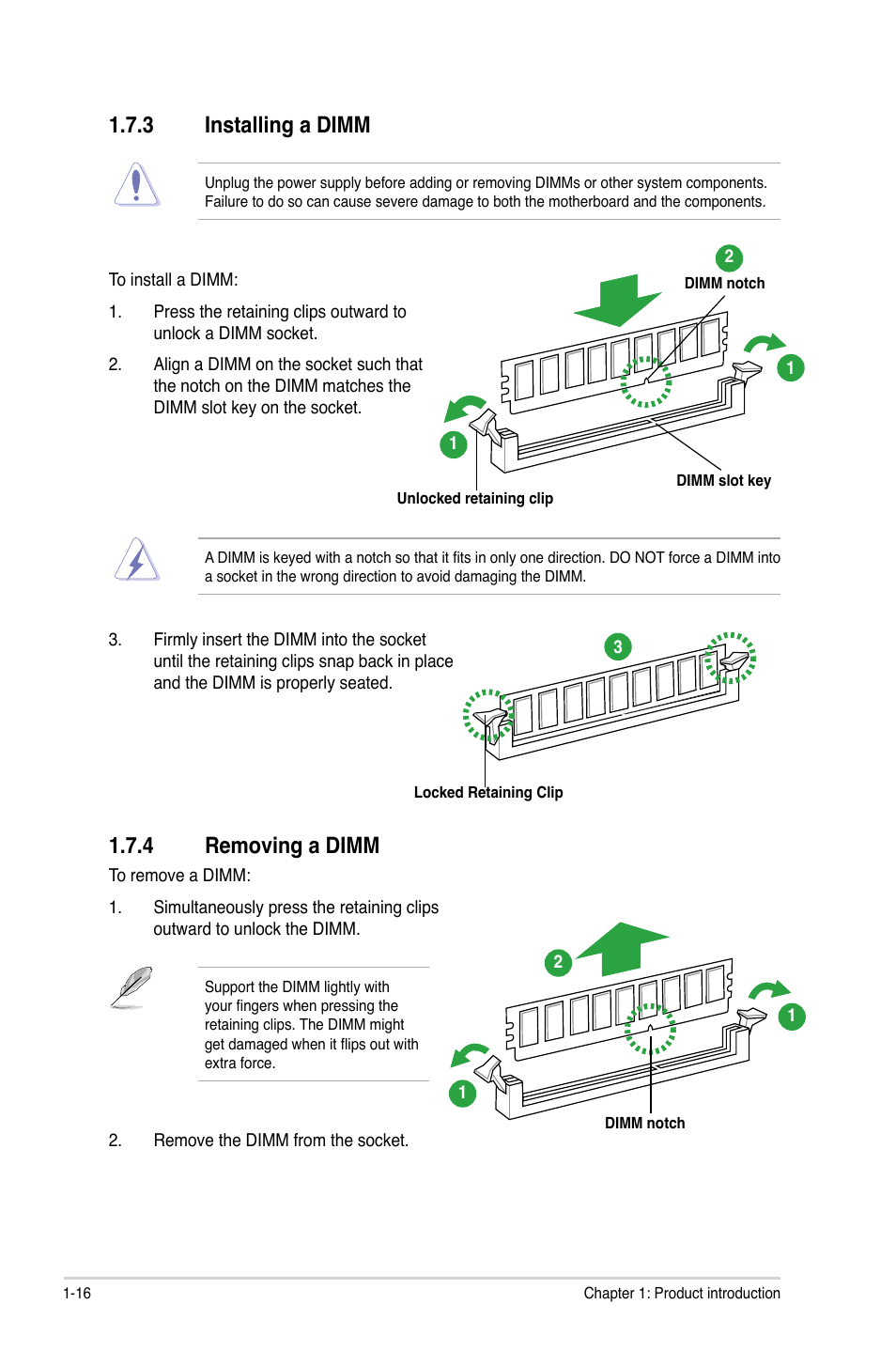 3 installing a dimm, 4 removing a dimm, Installing a dimm -16 | Removing a dimm -16 | Asus P5P41TD User Manual | Page 26 / 58