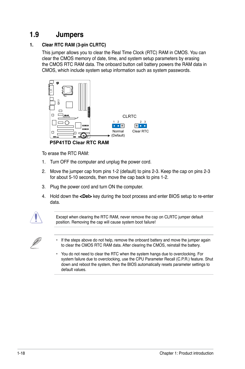 9 jumpers, Jumpers -18 | Asus P5P41TD User Manual | Page 28 / 58