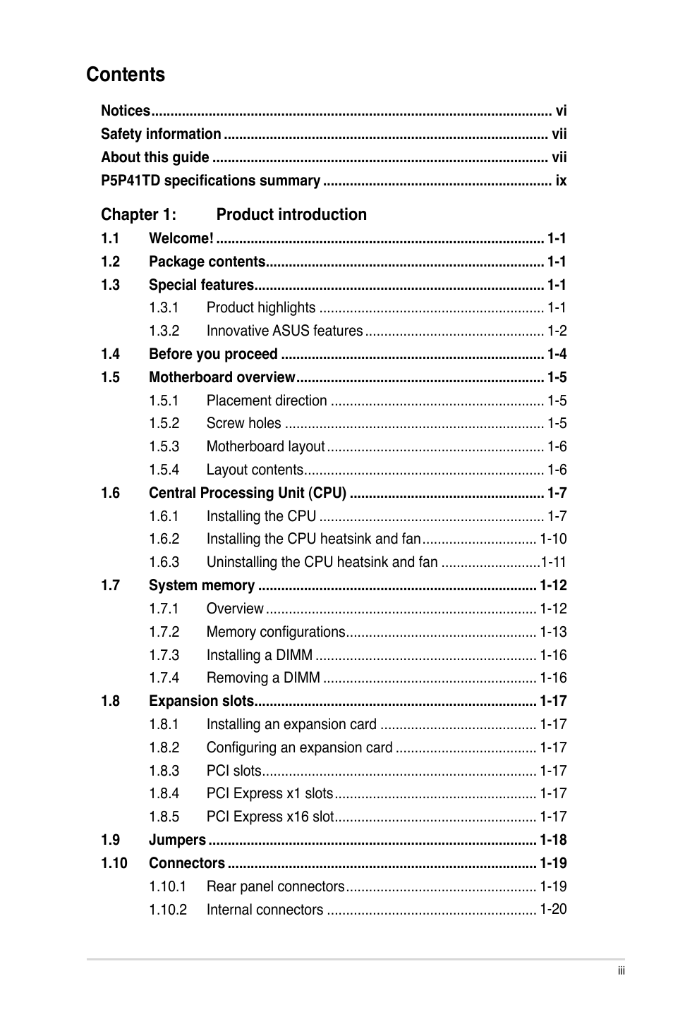 Asus P5P41TD User Manual | Page 3 / 58