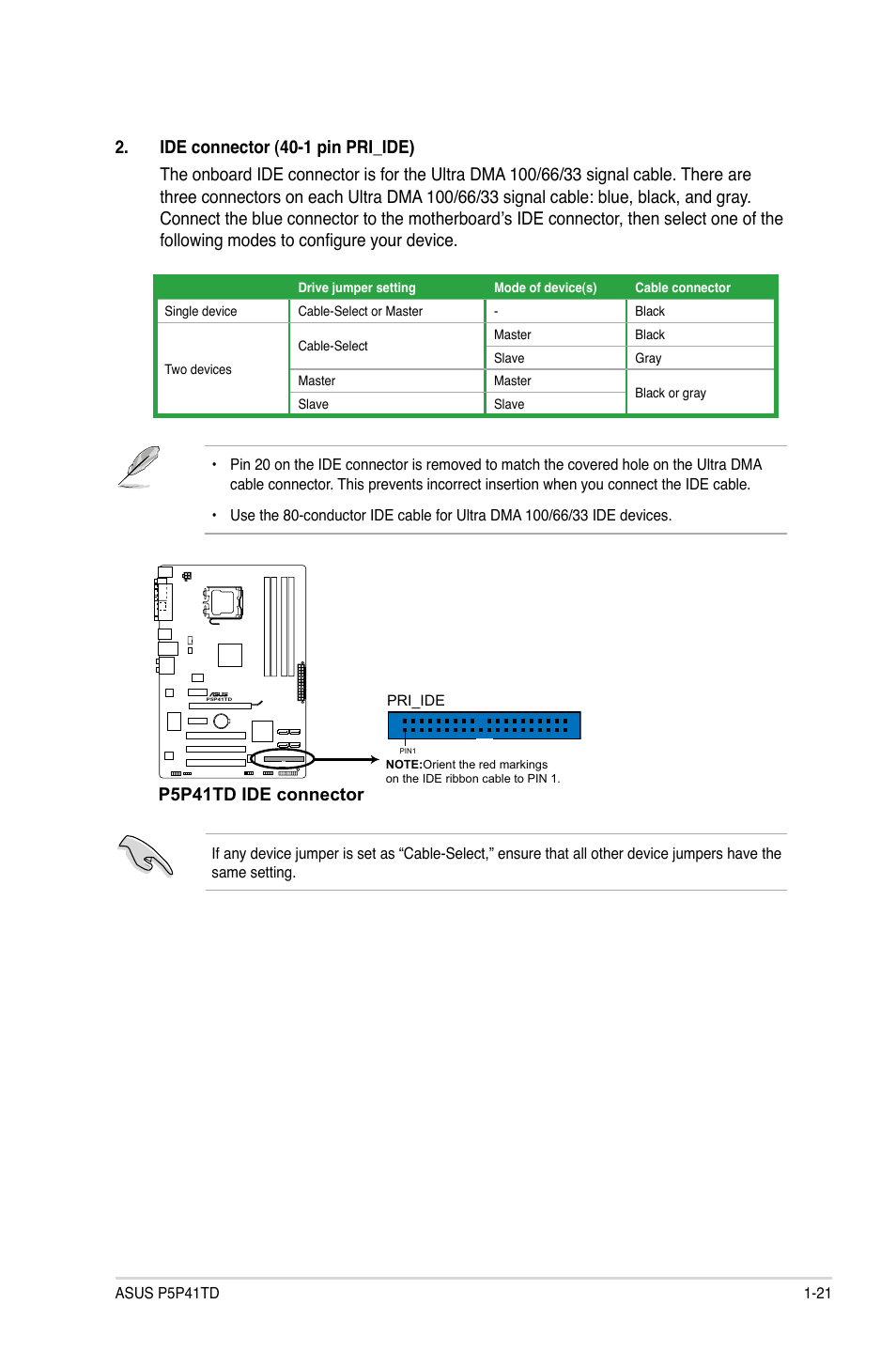 P5p41td ide connector | Asus P5P41TD User Manual | Page 31 / 58