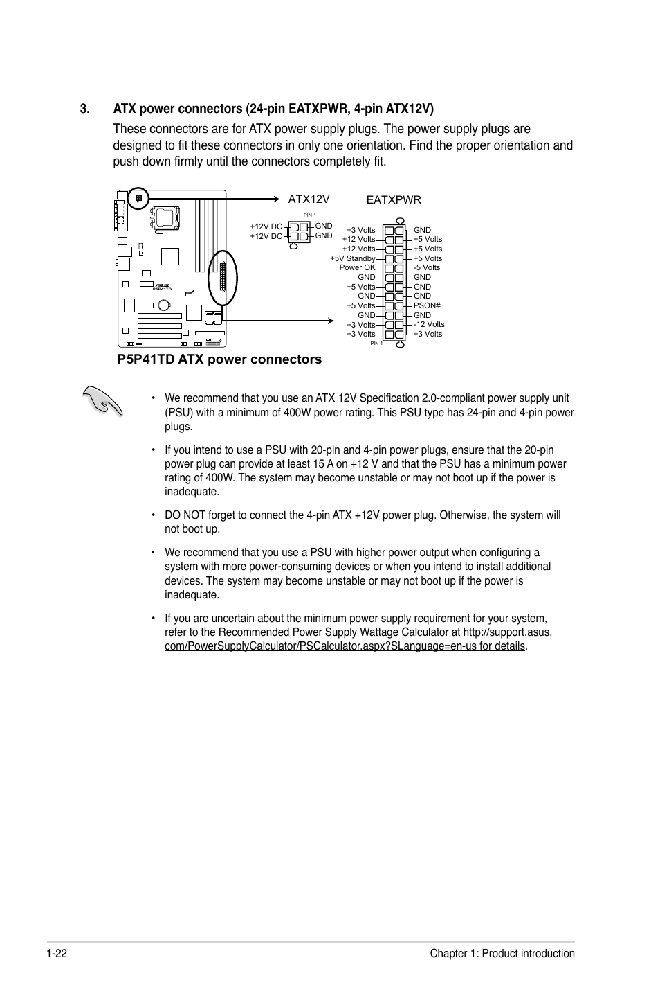 P5p41td atx power connectors | Asus P5P41TD User Manual | Page 32 / 58