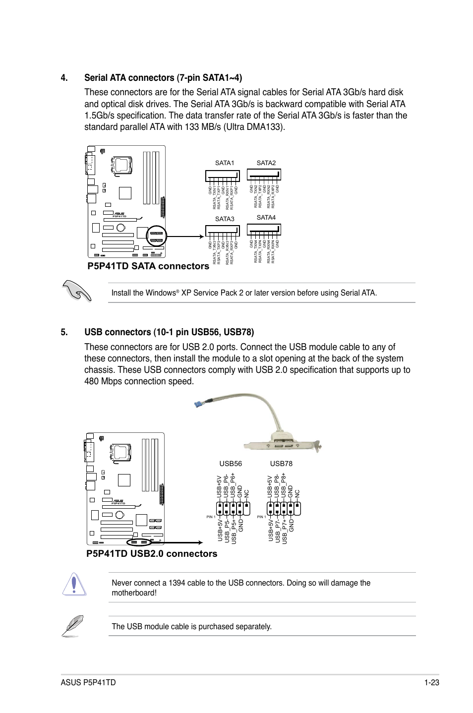 P5p41td sata connectors, Install the windows | Asus P5P41TD User Manual | Page 33 / 58