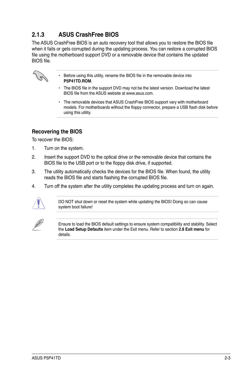 3 asus crashfree bios, Asus crashfree bios -3 | Asus P5P41TD User Manual | Page 39 / 58