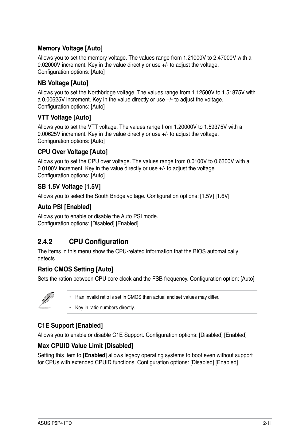 2 cpu configuration, Cpu configuration -11 | Asus P5P41TD User Manual | Page 47 / 58