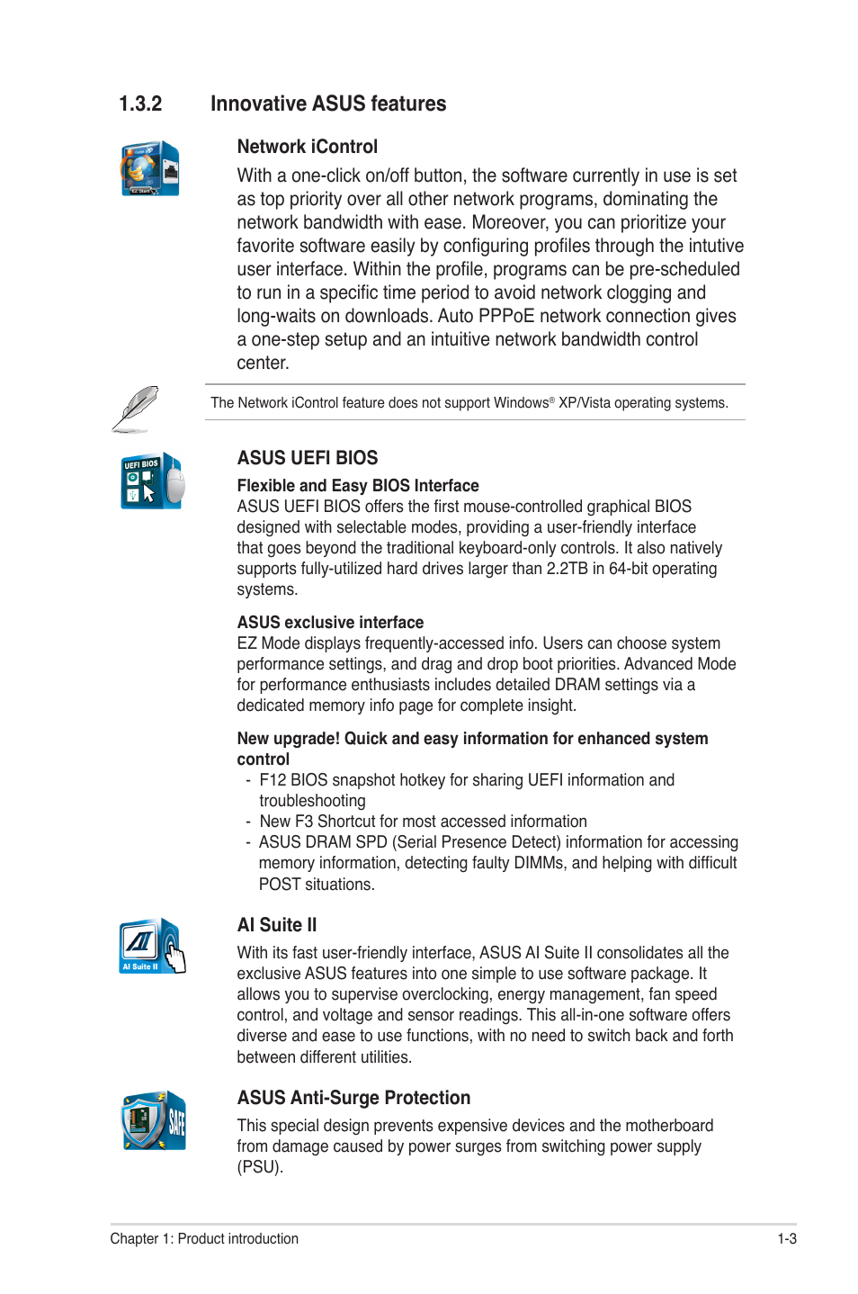 2 innovative asus features, Innovative asus features -3 | Asus P8H61-M2/TPM/SI R2.0 User Manual | Page 13 / 70