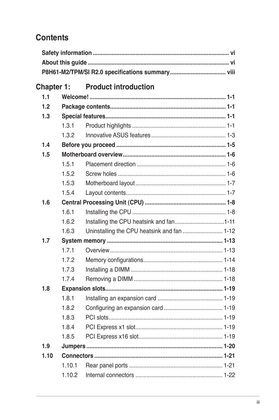 Asus P8H61-M2/TPM/SI R2.0 User Manual | Page 3 / 70