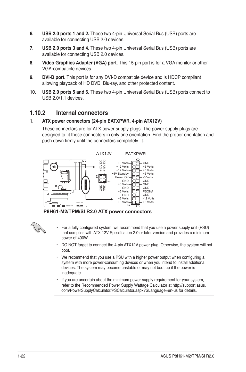 2 internal connectors, 2 internal connectors -22 | Asus P8H61-M2/TPM/SI R2.0 User Manual | Page 32 / 70