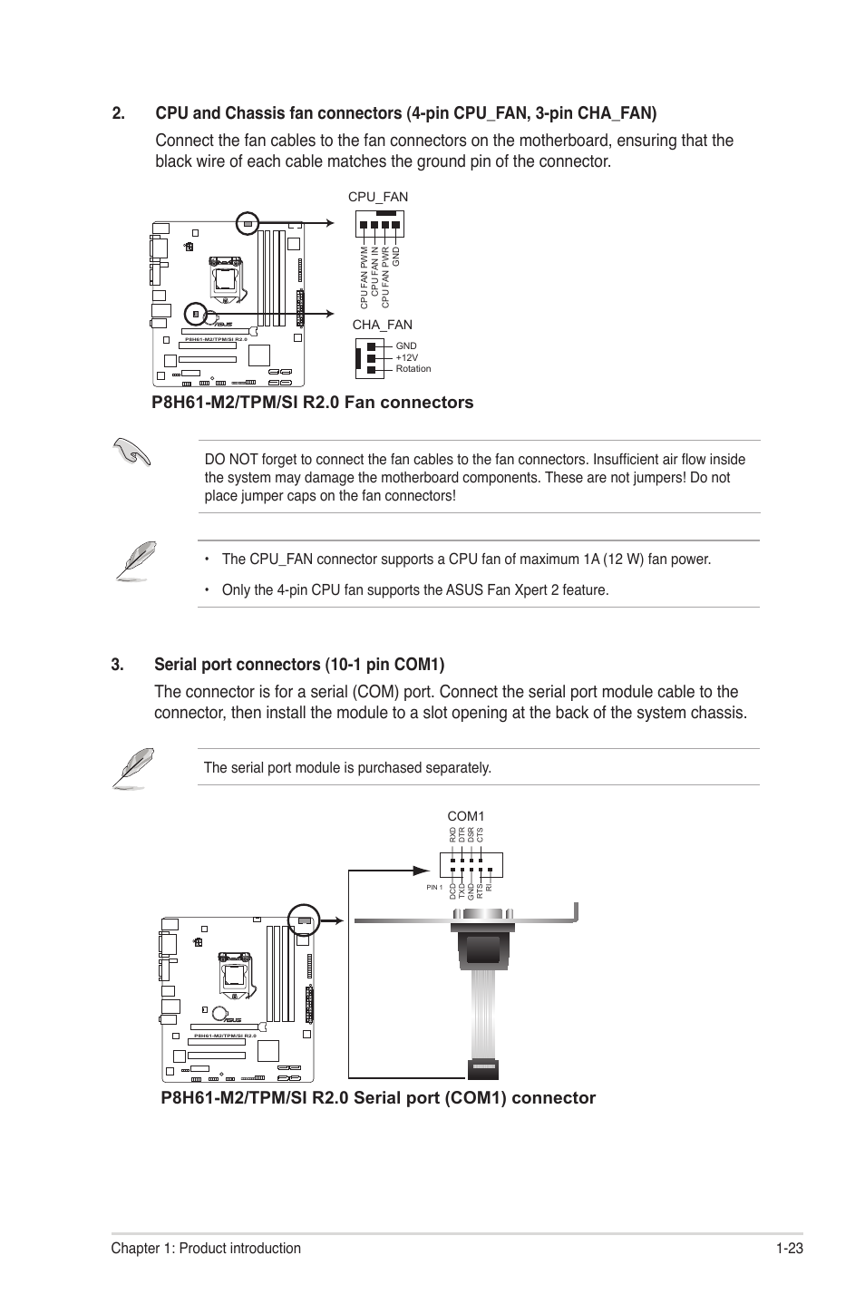 The serial port module is purchased separately | Asus P8H61-M2/TPM/SI R2.0 User Manual | Page 33 / 70