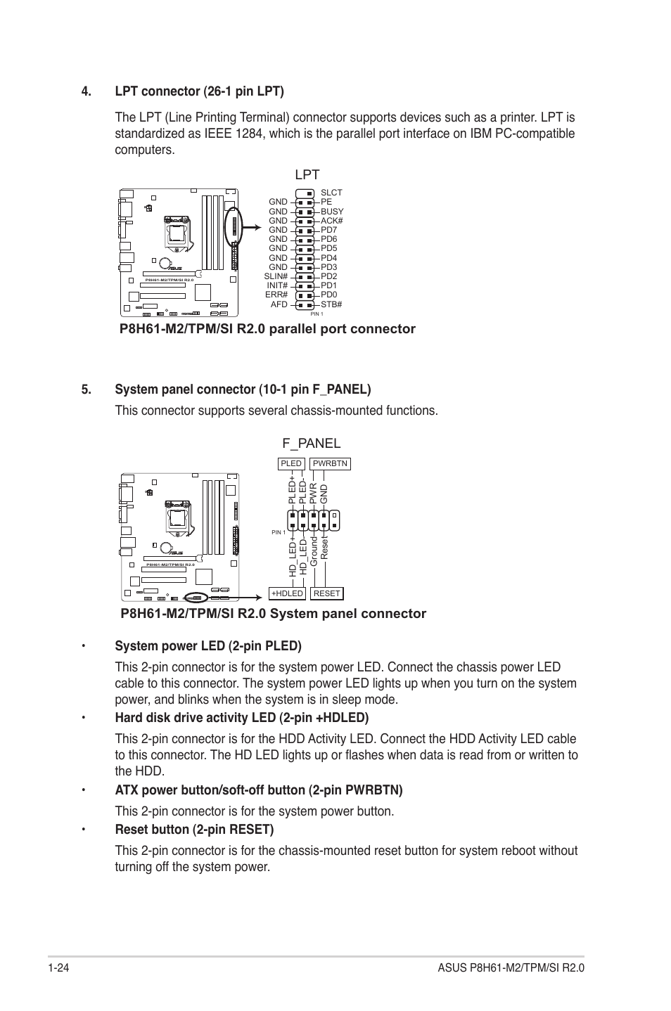 F_panel | Asus P8H61-M2/TPM/SI R2.0 User Manual | Page 34 / 70