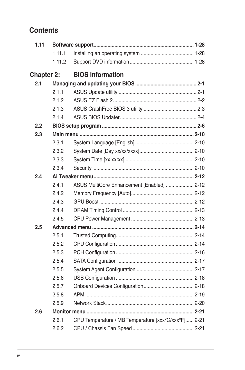 Asus P8H61-M2/TPM/SI R2.0 User Manual | Page 4 / 70