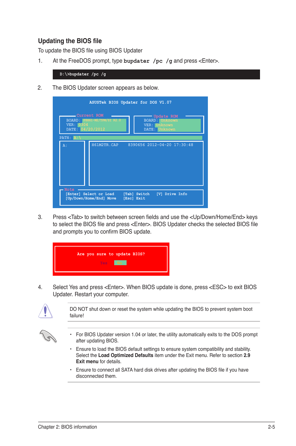 Updating the bios file | Asus P8H61-M2/TPM/SI R2.0 User Manual | Page 43 / 70