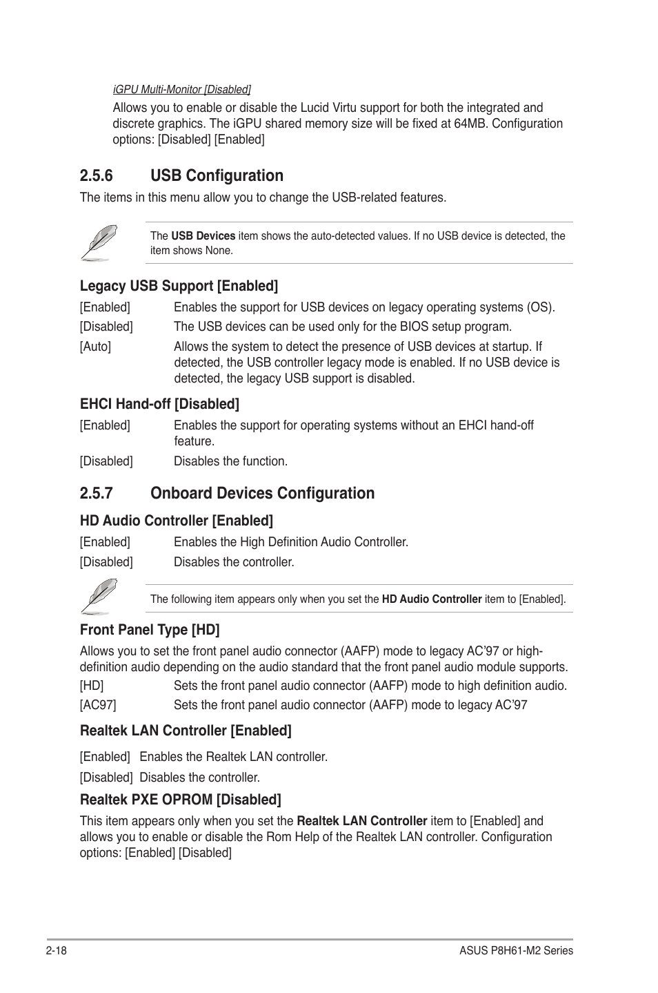 6 usb configuration, 7 onboard devices configuration, Usb configuration -18 | Onboard devices configuration -18 | Asus P8H61-M2/TPM/SI R2.0 User Manual | Page 56 / 70