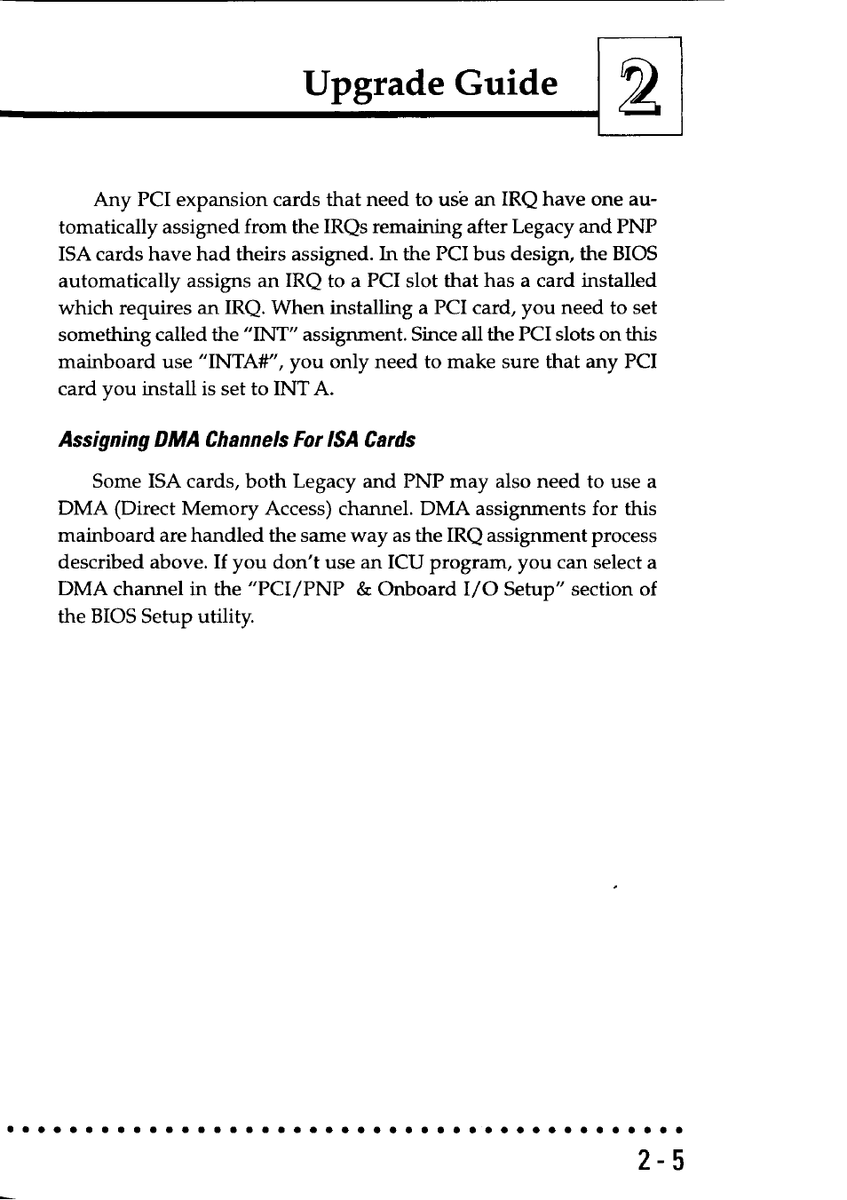 Assigning dma channels for isa cards, Upgrade guide | Asus P/I-P55SP3AV User Manual | Page 22 / 82