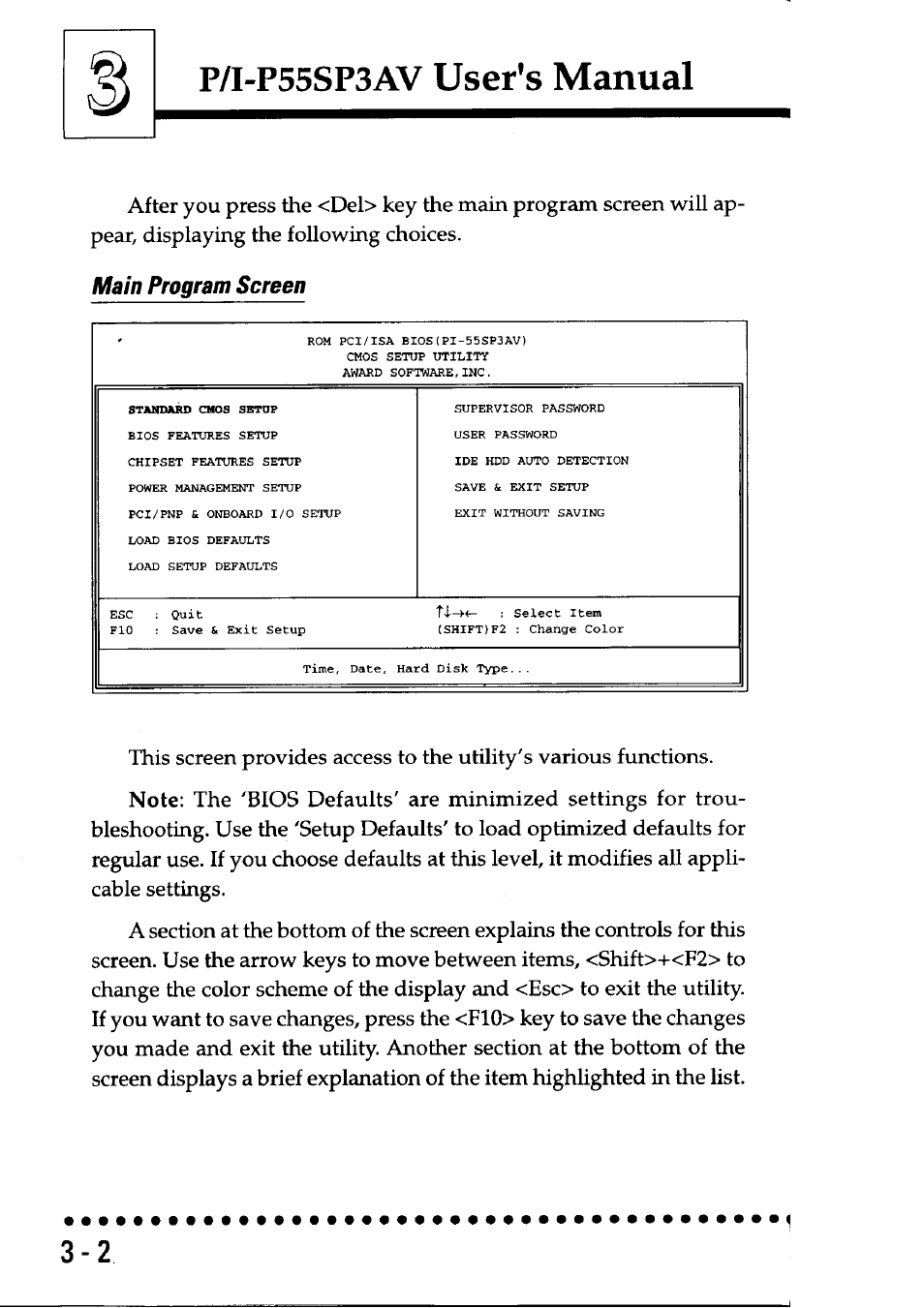 Main program screen, User's manual, P/i-p55sp3av | Asus P/I-P55SP3AV User Manual | Page 29 / 82