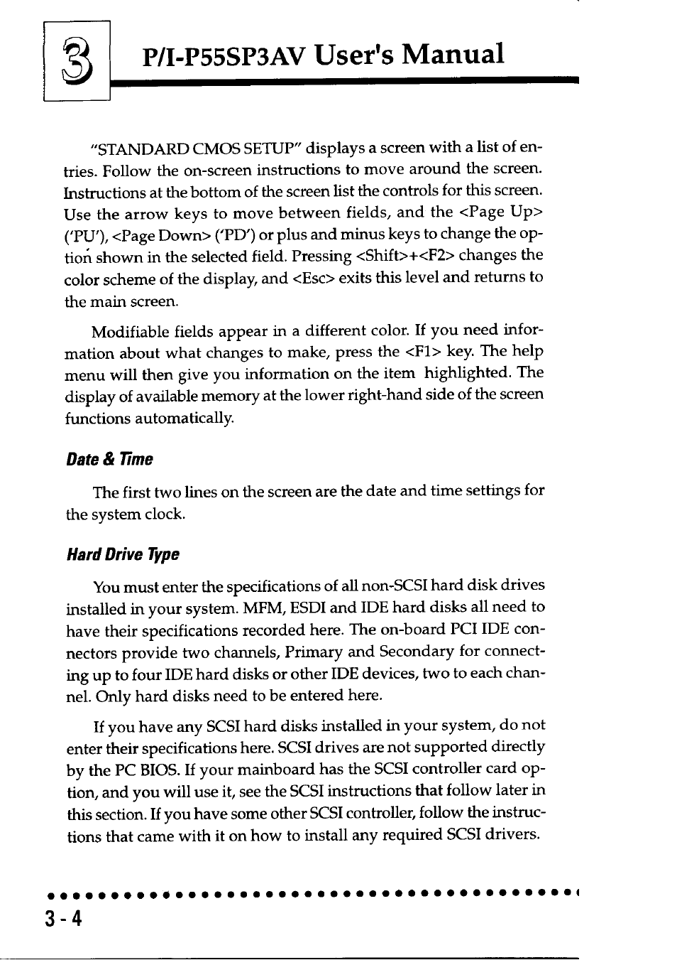 Date & time, Hard drive type, User’s manual | P/i-p55sp3av | Asus P/I-P55SP3AV User Manual | Page 31 / 82