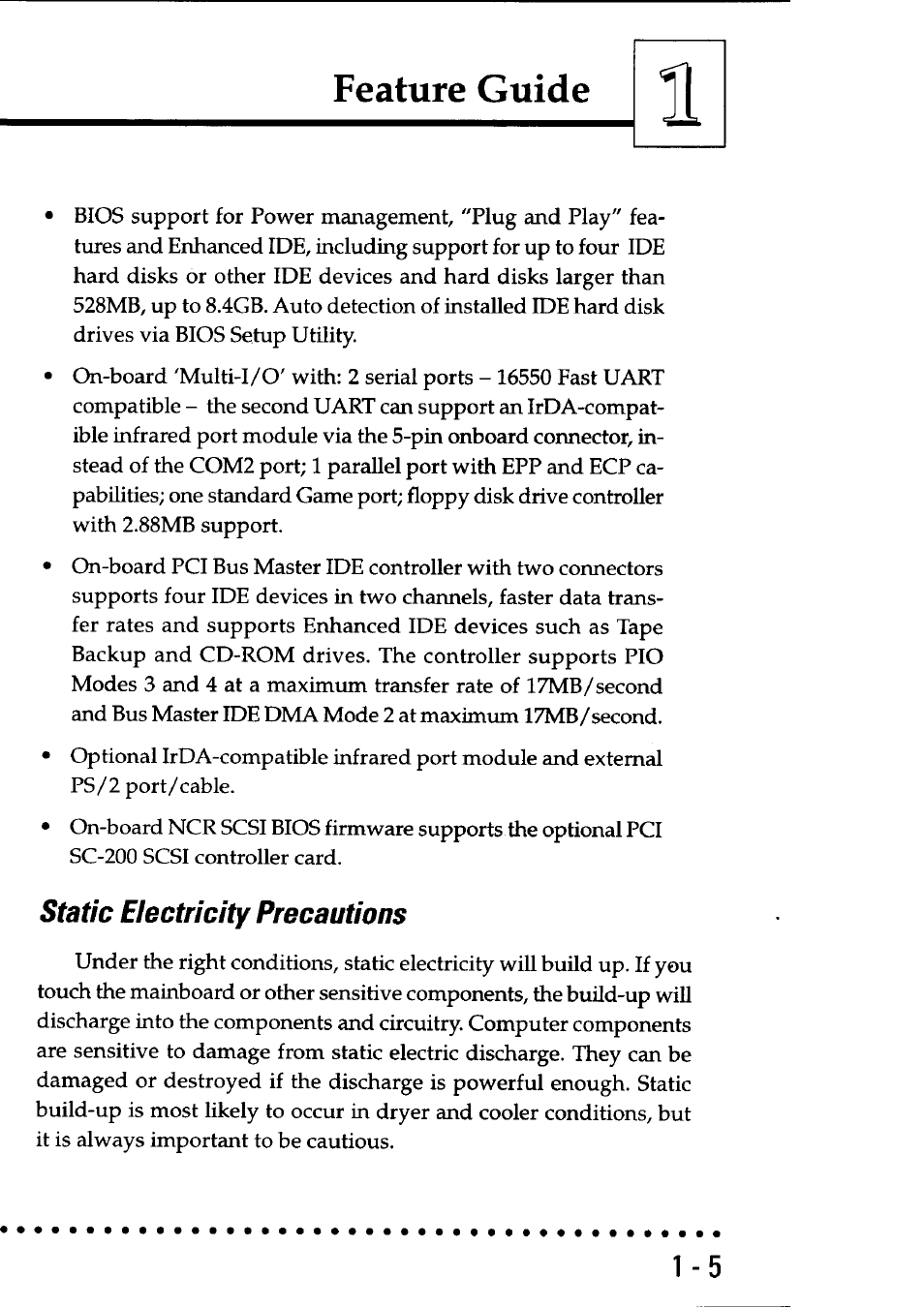 Static electricity precautions, Static electricity precautions -5, Feature guide | Asus P/I-P55SP3AV User Manual | Page 8 / 82