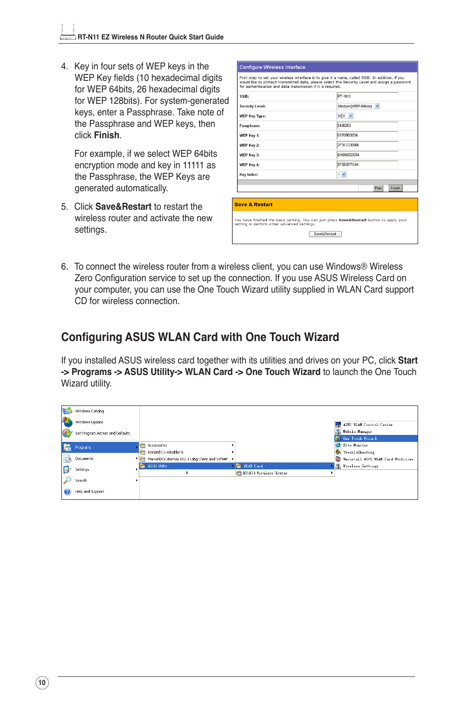 Configuring asus wlan card with one touch wizard | Asus RT-N11 User Manual | Page 11 / 99