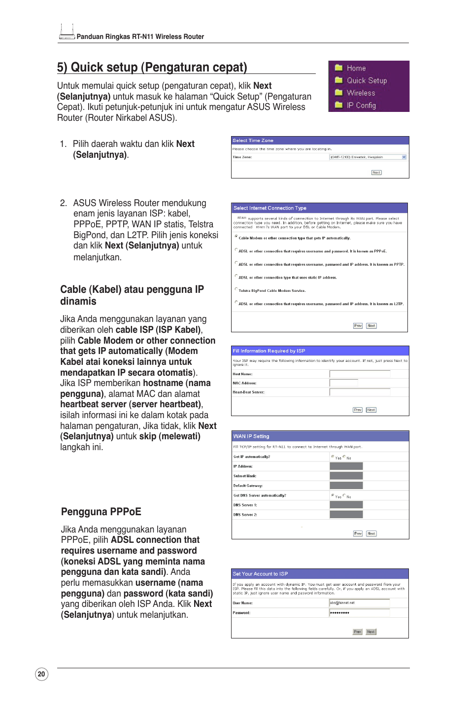 5) quick setup (pengaturan cepat) | Asus RT-N11 User Manual | Page 21 / 99