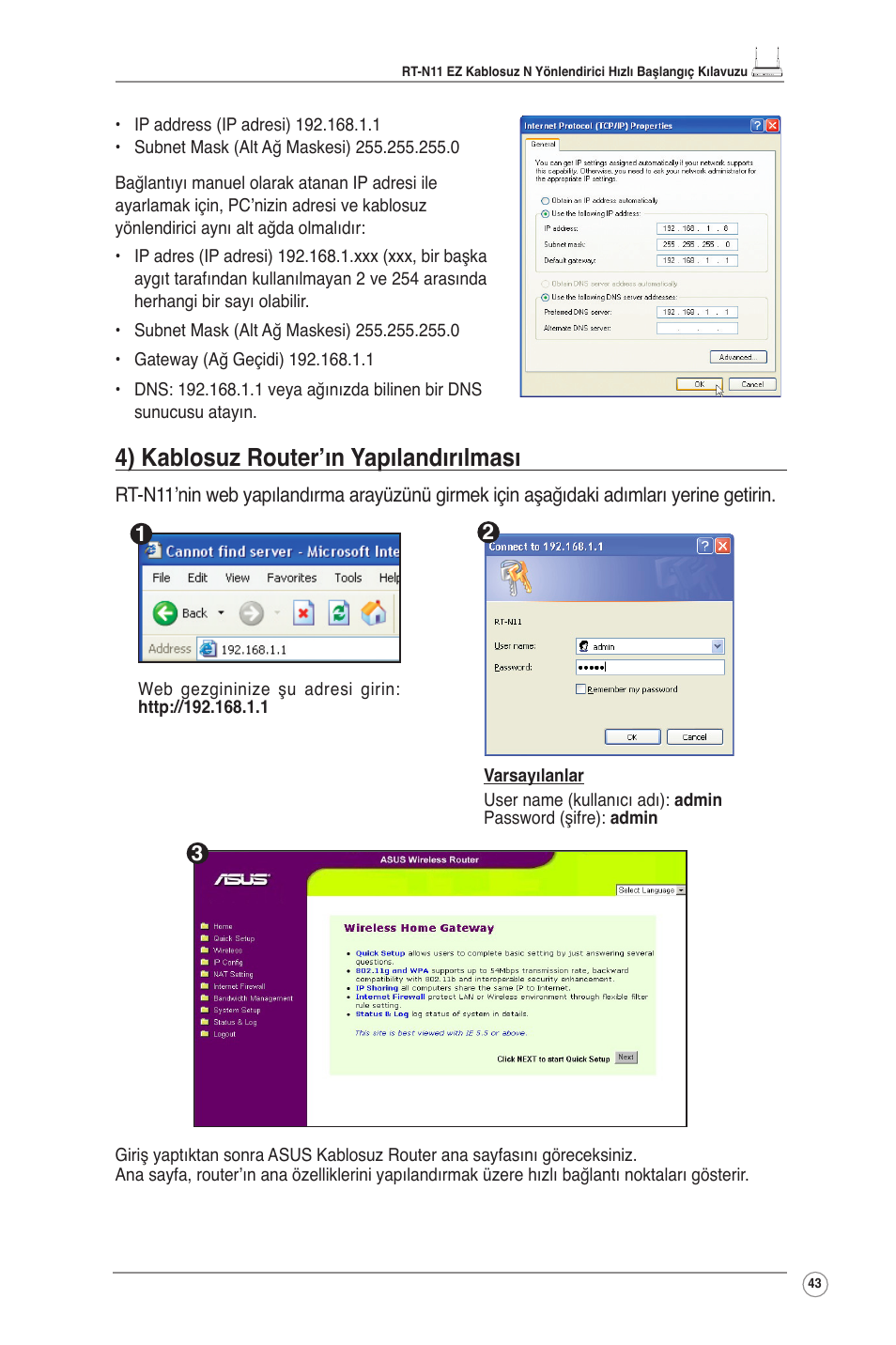 4) kablosuz router’ın yapılandırılması | Asus RT-N11 User Manual | Page 44 / 99