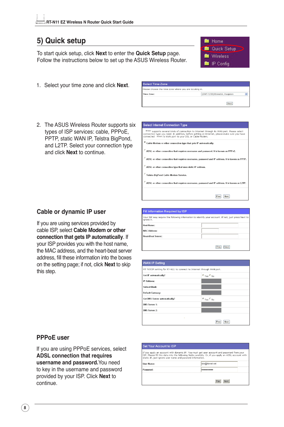 5) quick setup | Asus RT-N11 User Manual | Page 9 / 99