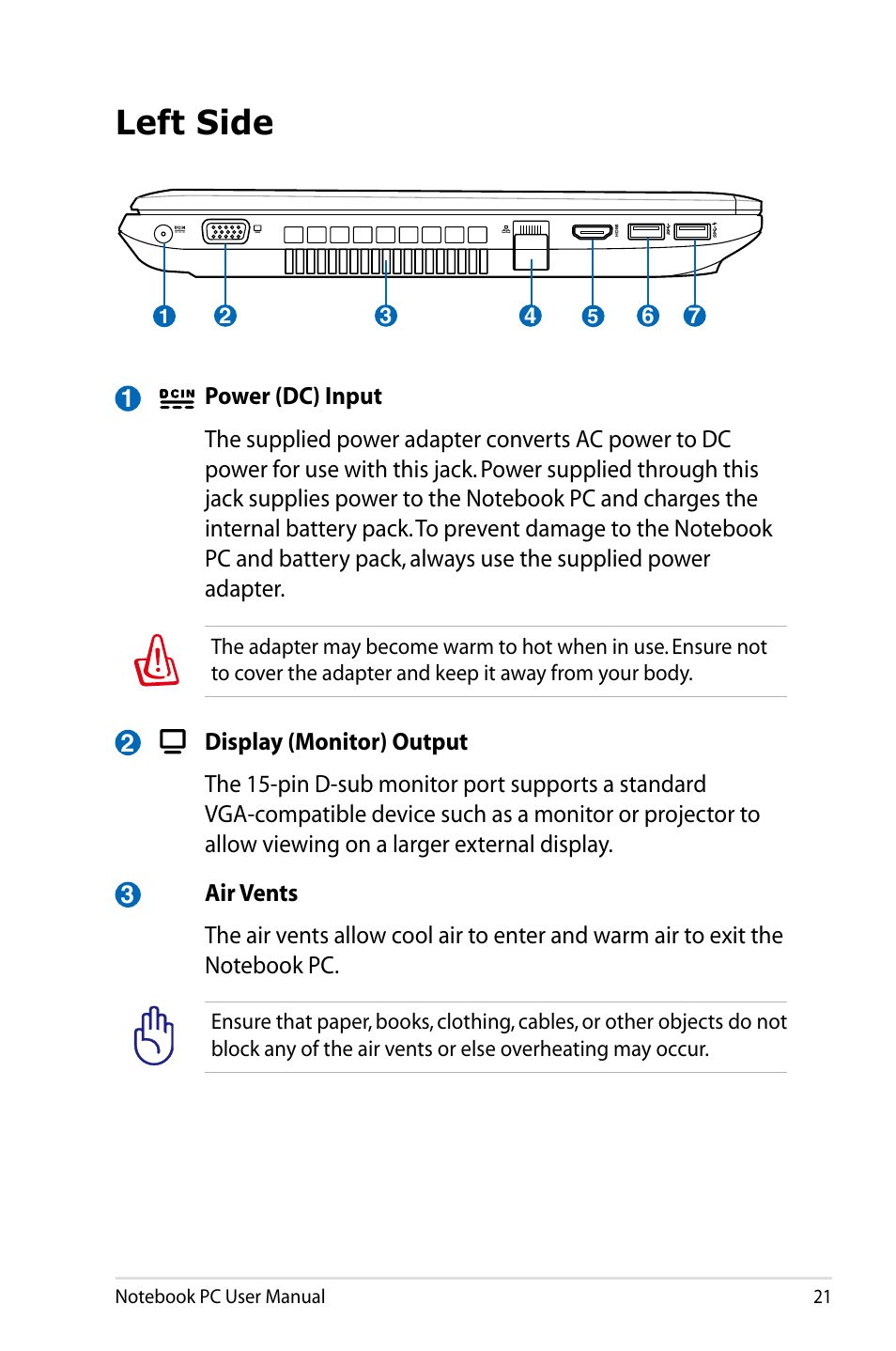 Left side | Asus R401VZ User Manual | Page 21 / 120