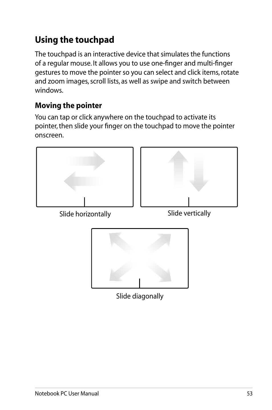 Using the touchpad | Asus R401VZ User Manual | Page 53 / 120