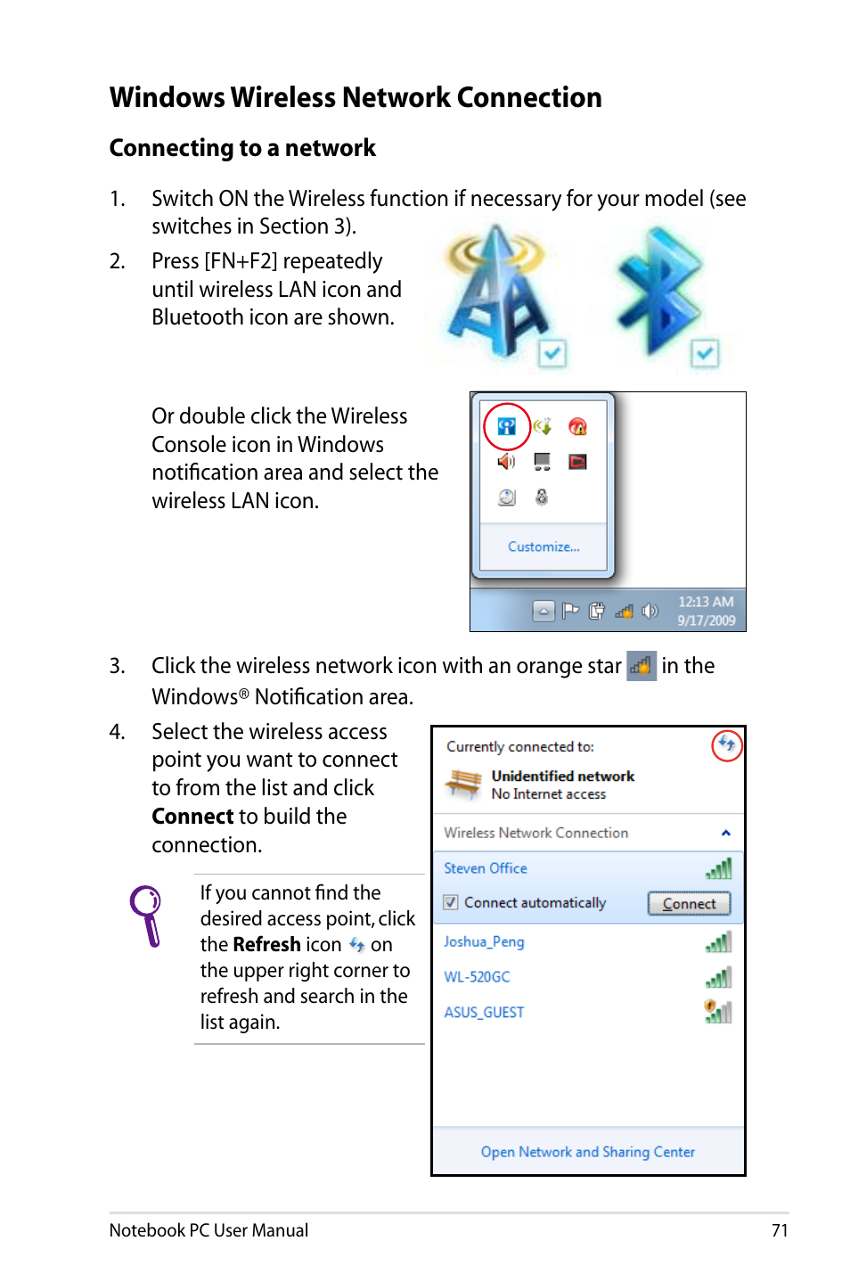 Windows wireless network connection | Asus R401VZ User Manual | Page 71 / 120