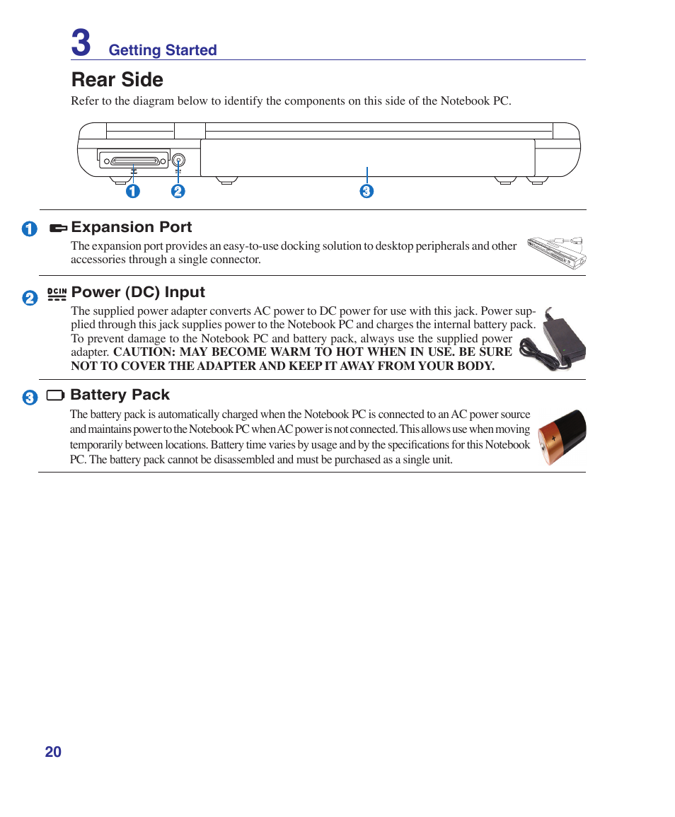 Rear side | Asus Z62E User Manual | Page 20 / 76