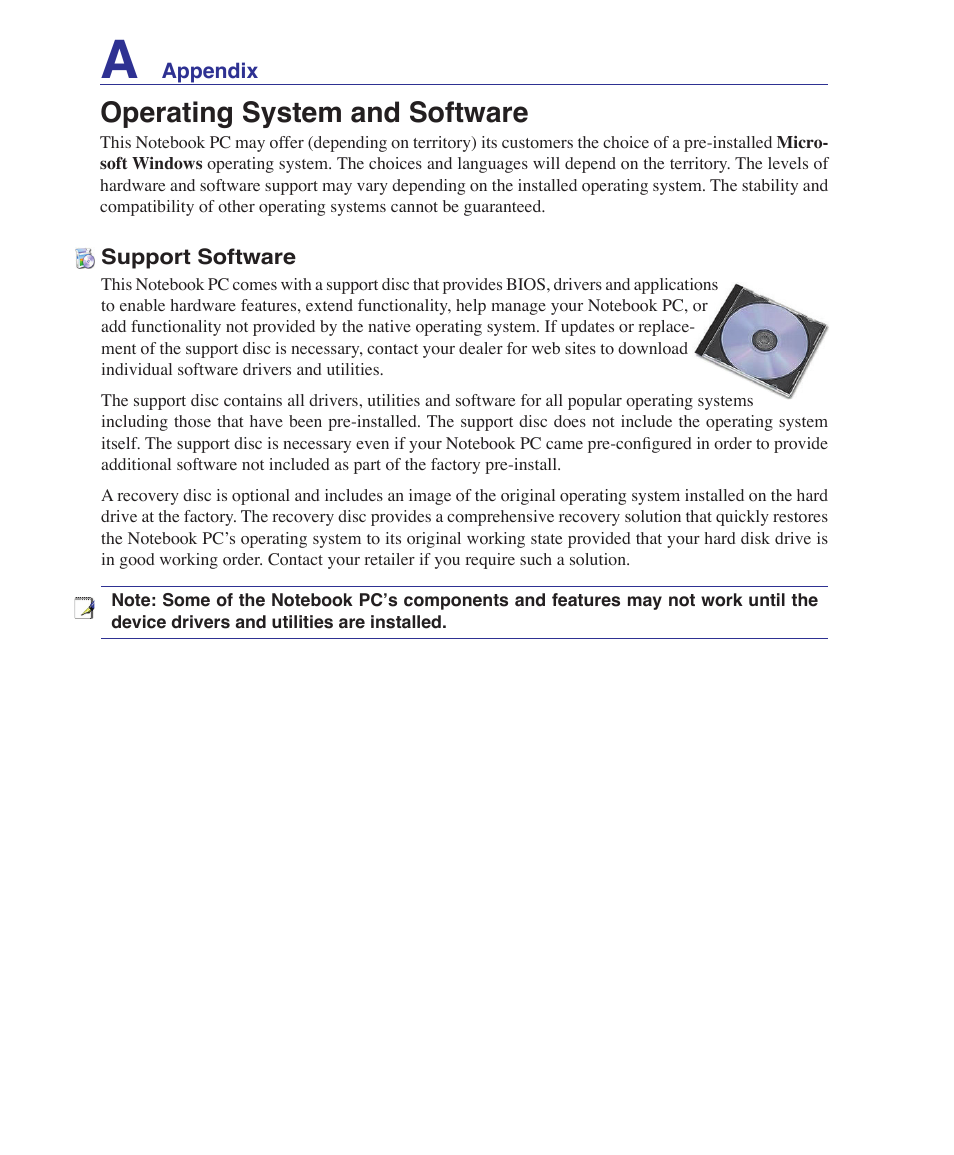 Operating system and software | Asus Z62E User Manual | Page 54 / 76