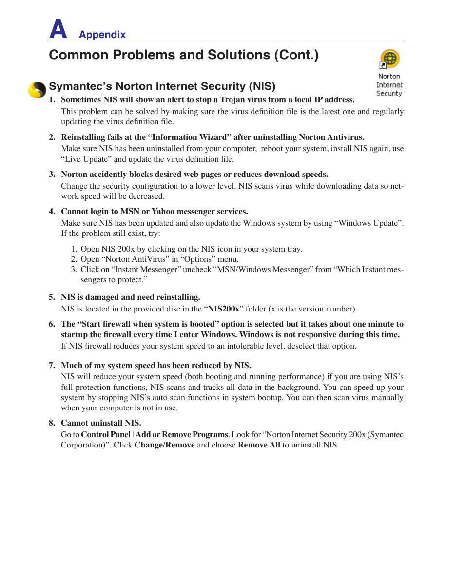 Common problems and solutions (cont.) | Asus Z62E User Manual | Page 58 / 76