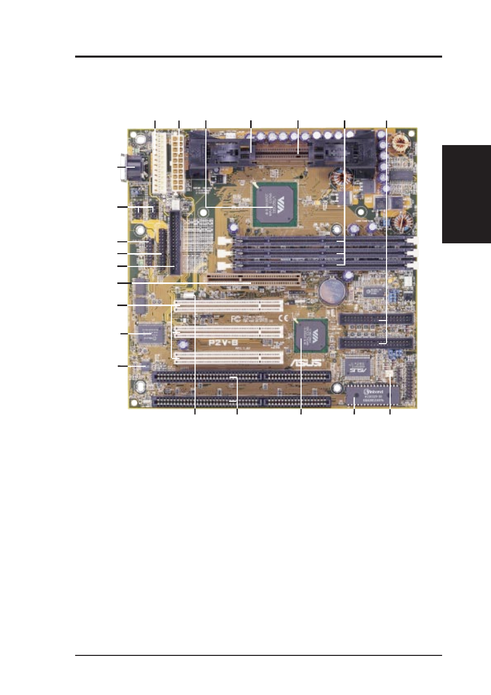 Ii. features, The asus p2v-b motherboard, Asus p2v-b user’s manual 11 | Ii. fea tures motherboard parts | Asus P2V-B User Manual | Page 11 / 96