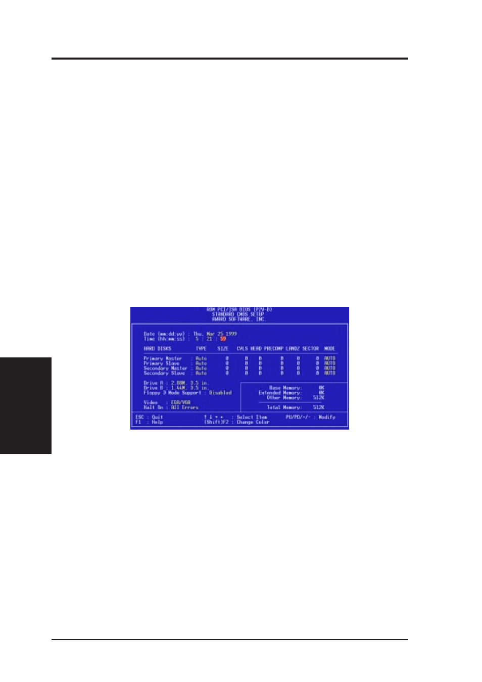 Iv. bios setup, Standard cmos setup | Asus P2V-B User Manual | Page 42 / 96