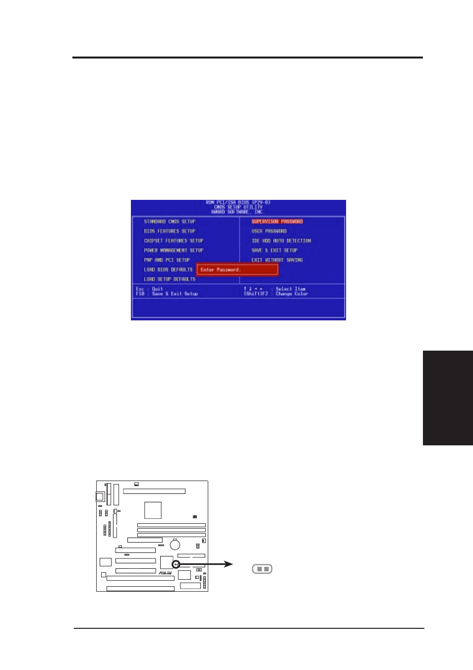 Iv. bios setup, Supervisor password and user password | Asus P2V-B User Manual | Page 57 / 96