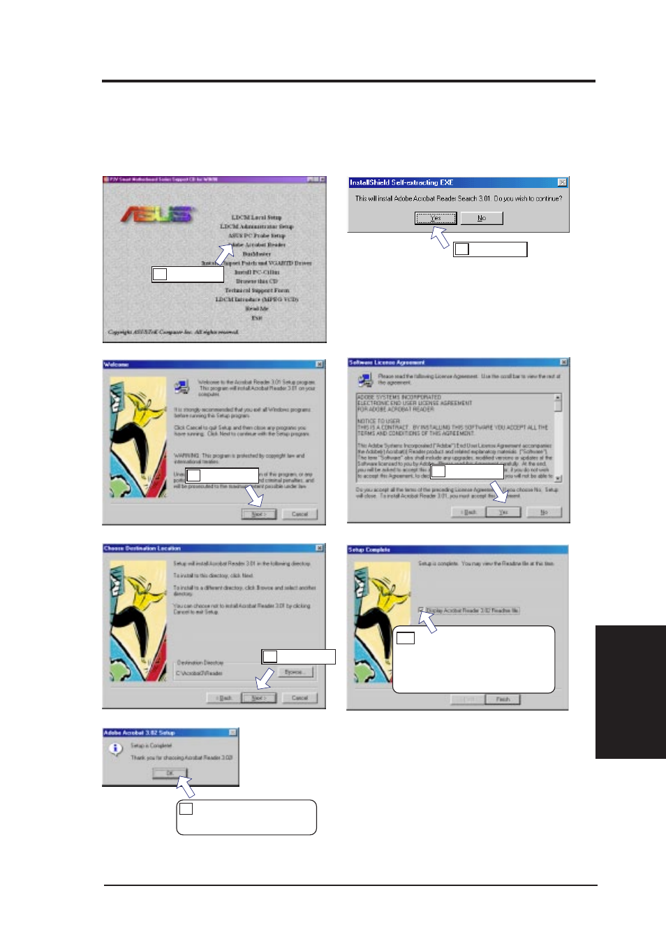 V. software setup, Adobe acrobat reader | Asus P2V-B User Manual | Page 69 / 96
