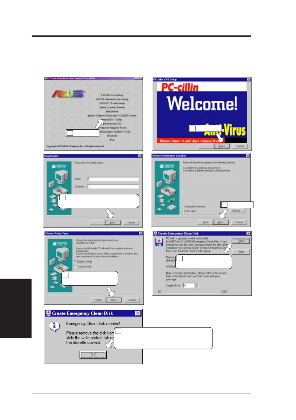 V. software setup, Install pc-cillin | Asus P2V-B User Manual | Page 72 / 96