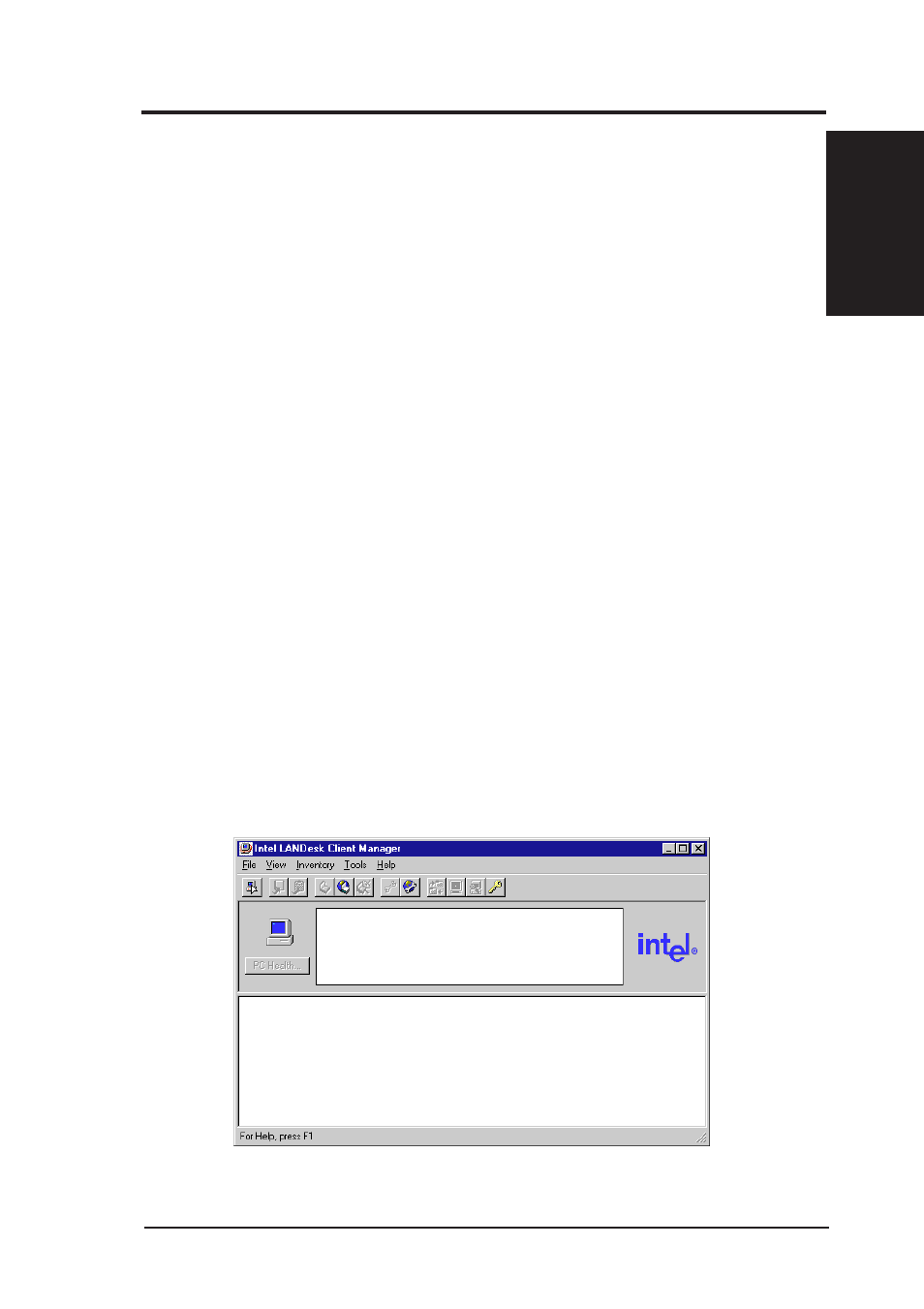 Vi. software reference, Intel landesk client manager, Main client manager window | Asus P2V-B User Manual | Page 75 / 96
