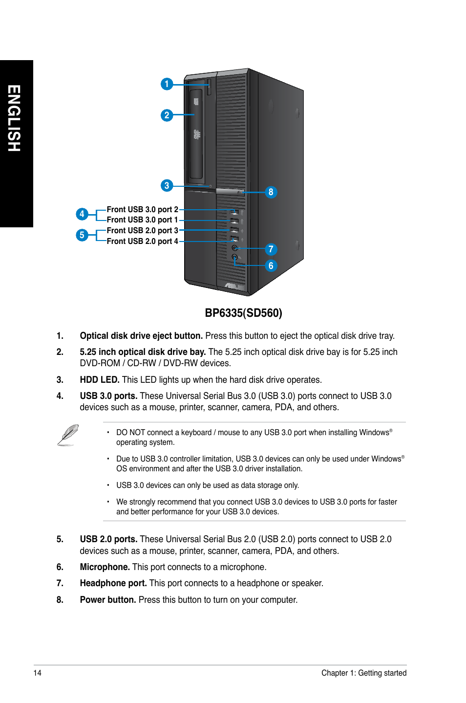 En gl is h en gl is h en gl is h en gl is h | Asus BP6335 User Manual | Page 14 / 105