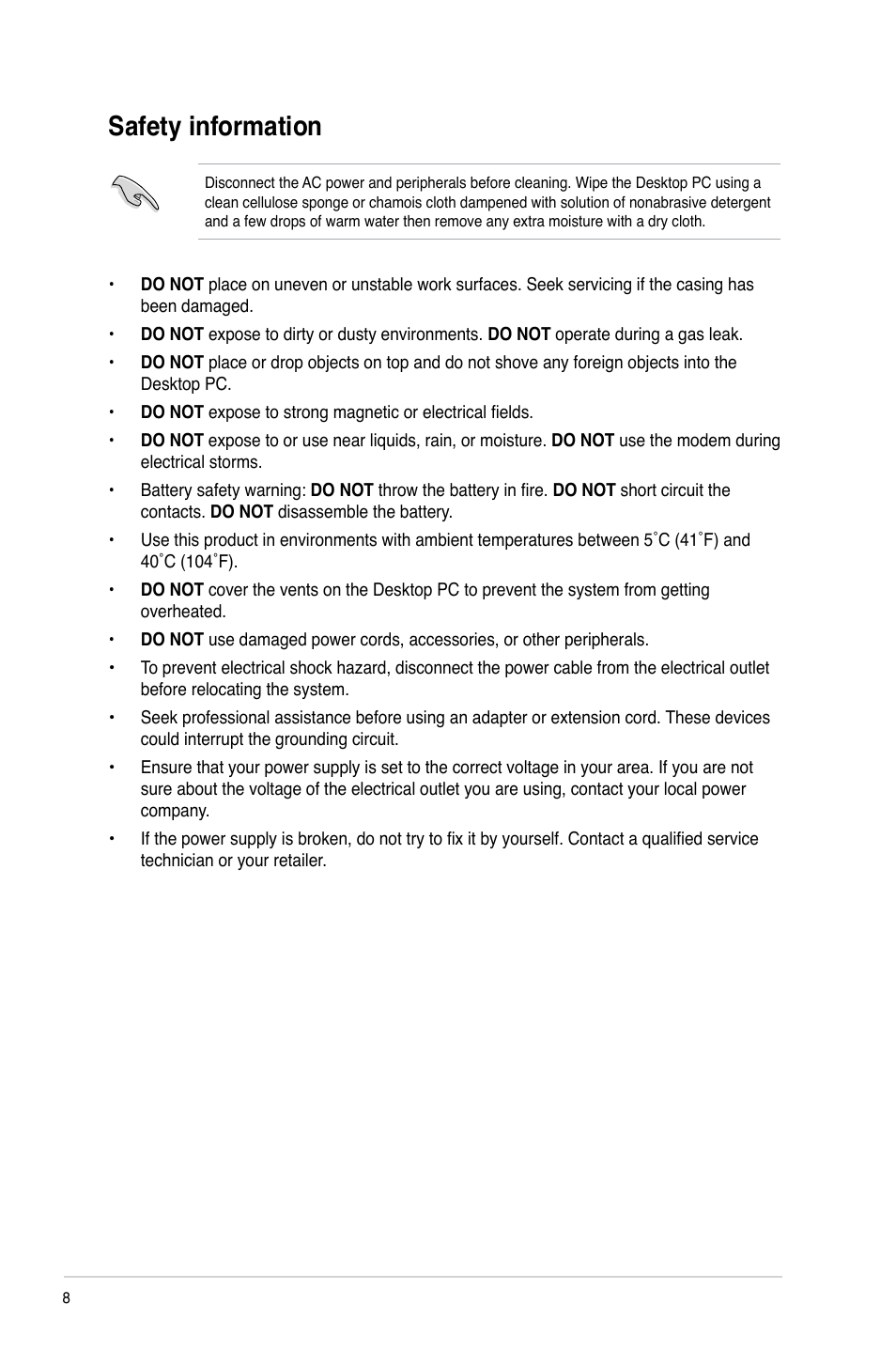 Safety information | Asus BP6335 User Manual | Page 8 / 105